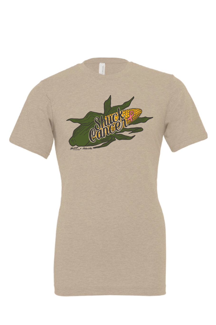 bella canvas heather tan tshirt with an ear of corn that says shuck cancer