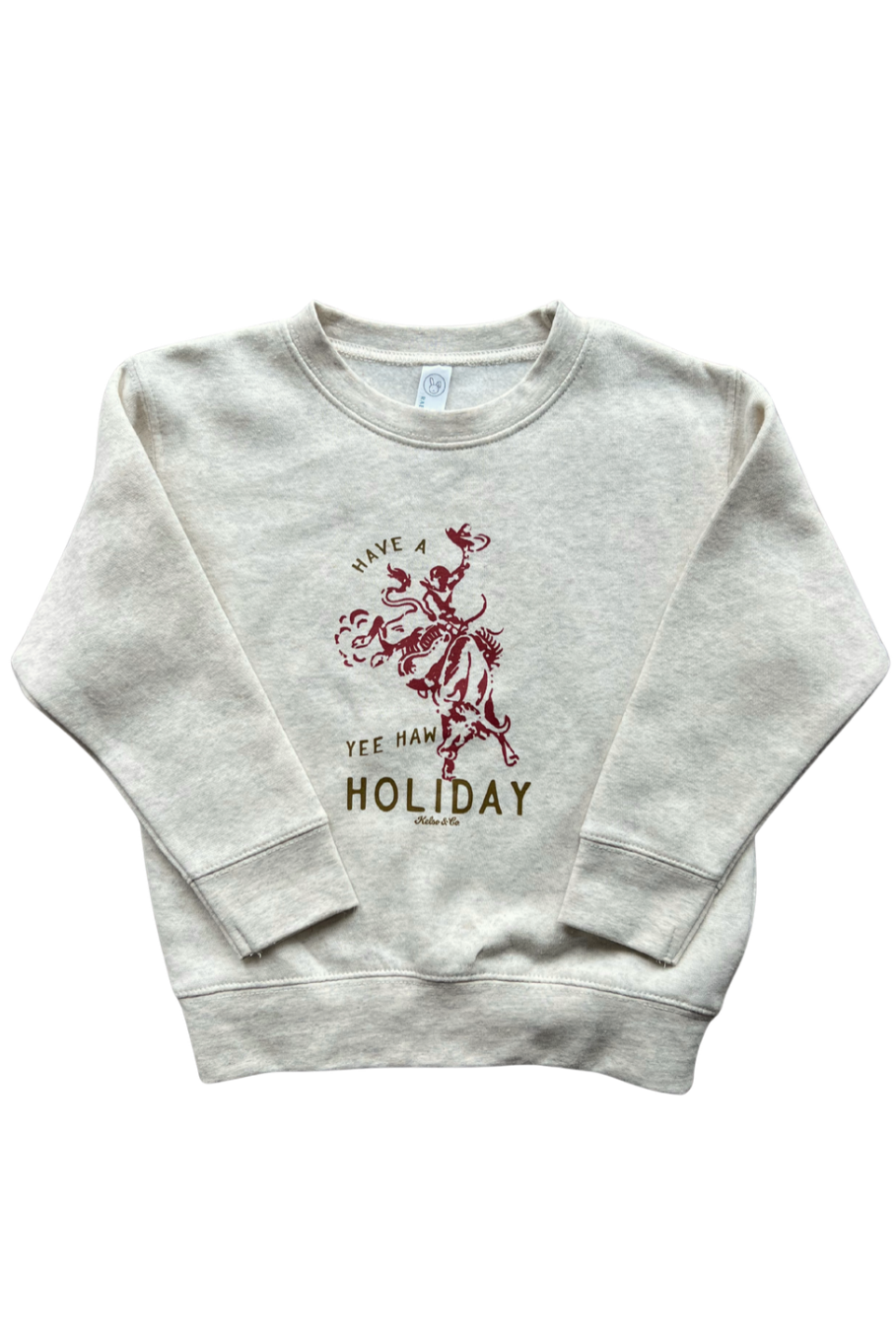 cowboy yeehaw holiday graphic crewneck in oatmeal in toddler and youth sizes