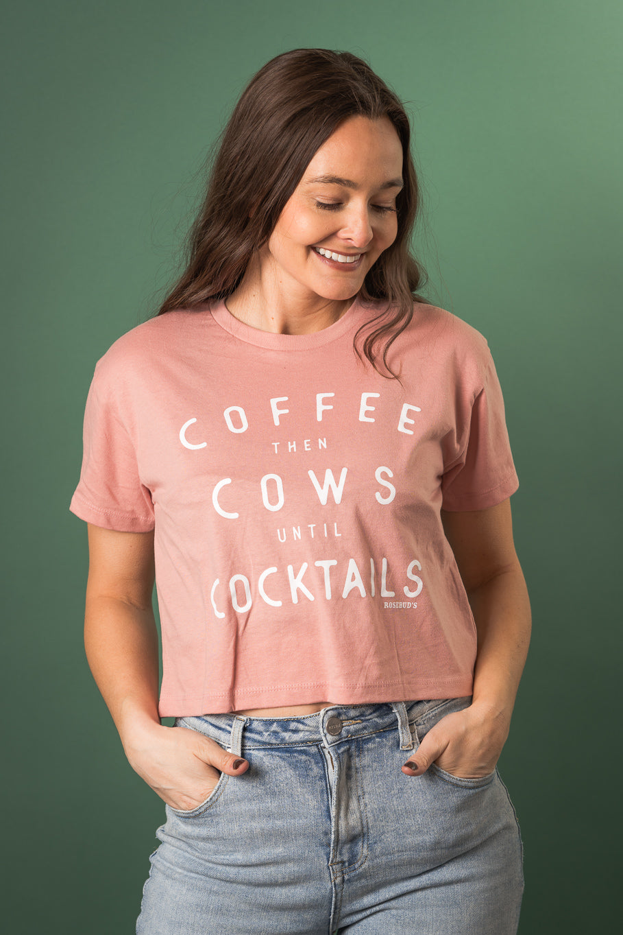 Coffee then Cows Until Cocktails Cropped Graphic Tee | Sizes S- 3XL - Rosebud's Tees