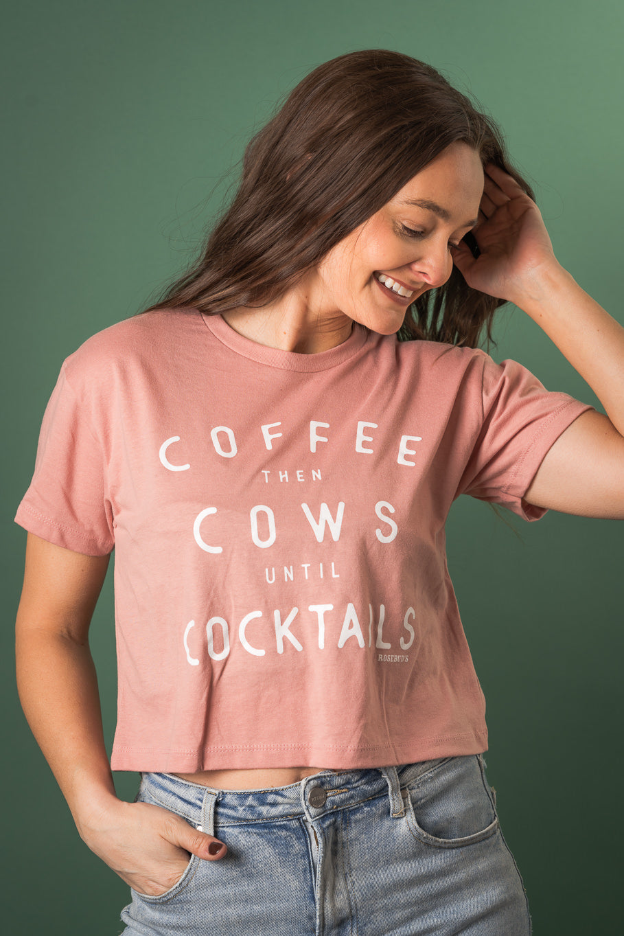 Coffee then Cows Until Cocktails Cropped Graphic Tee | Sizes S- 3XL - Rosebud&#39;s Tees