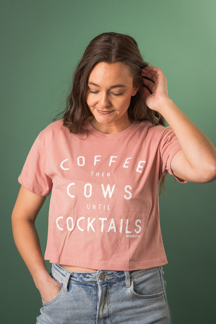 Coffee then Cows Until Cocktails Cropped Graphic Tee | Sizes S- 3XL - Rosebud&#39;s Tees
