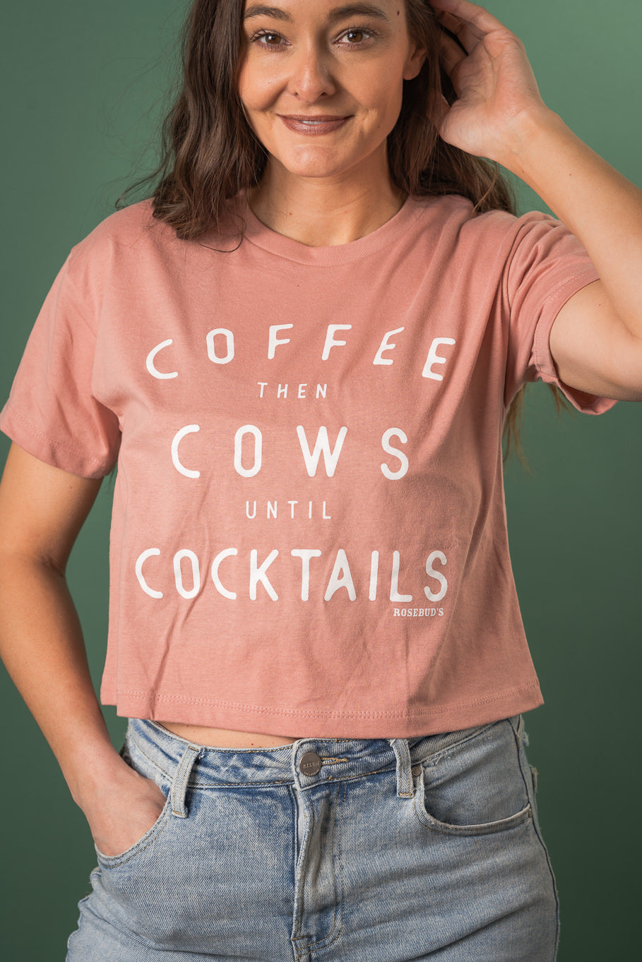 Coffee then Cows Until Cocktails Cropped Graphic Tee | Sizes S- 3XL - Rosebud's Tees