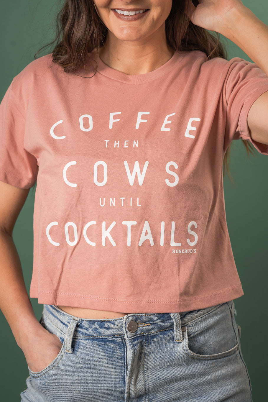 Coffee then Cows Until Cocktails Cropped Graphic Tee | Sizes S- 3XL - Rosebud&#39;s Tees