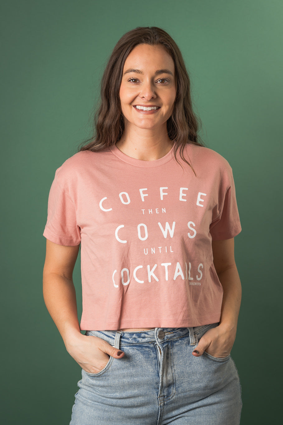 Coffee then Cows Until Cocktails Cropped Graphic Tee | Sizes S- 3XL - Rosebud's Tees