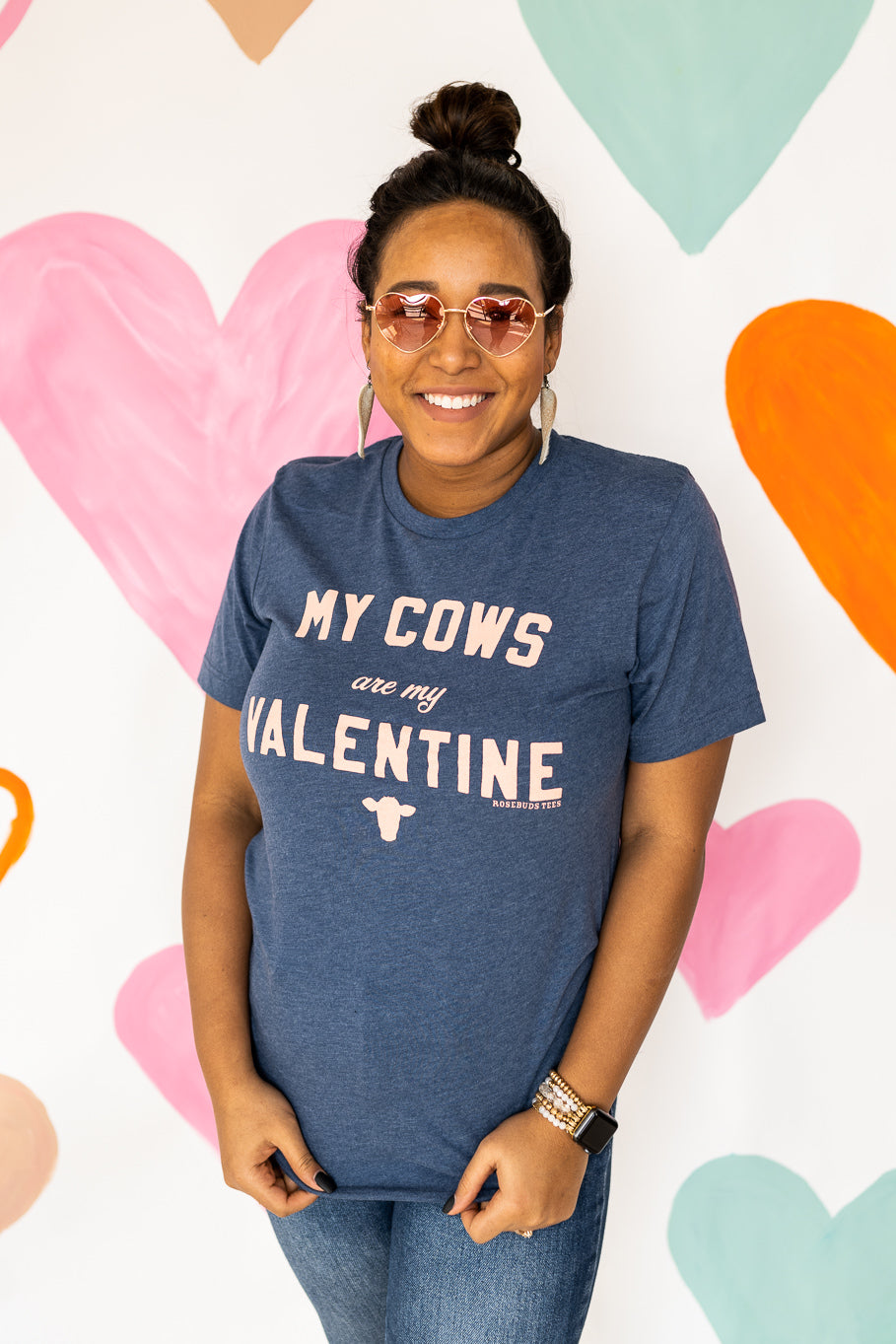 &quot;My Cows Are My Valentine&quot; Navy Graphic Tee (Toddler, Youth, Adult) - Rosebud&#39;s Tees